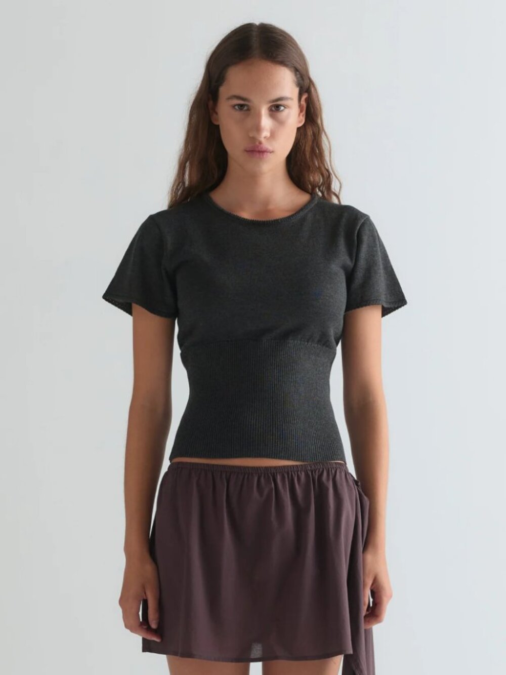 Deiji Studios Trim Knit Tee in Dark Grey